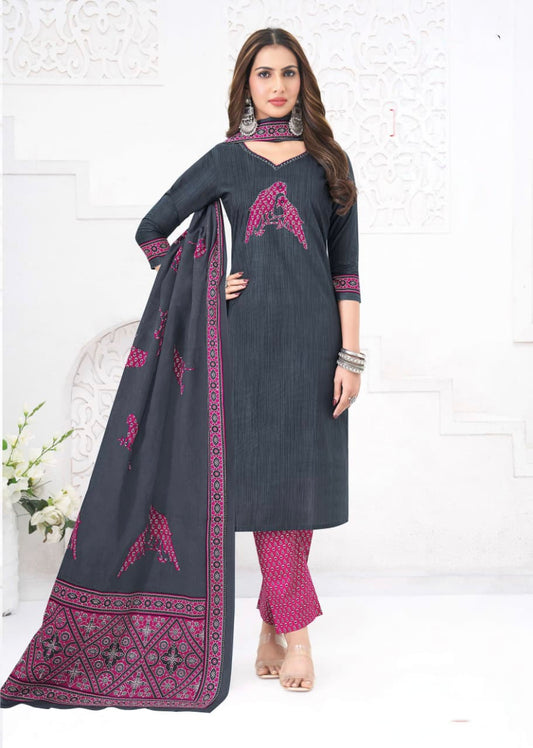 Grey with Pink Aarvi pure cotton suit