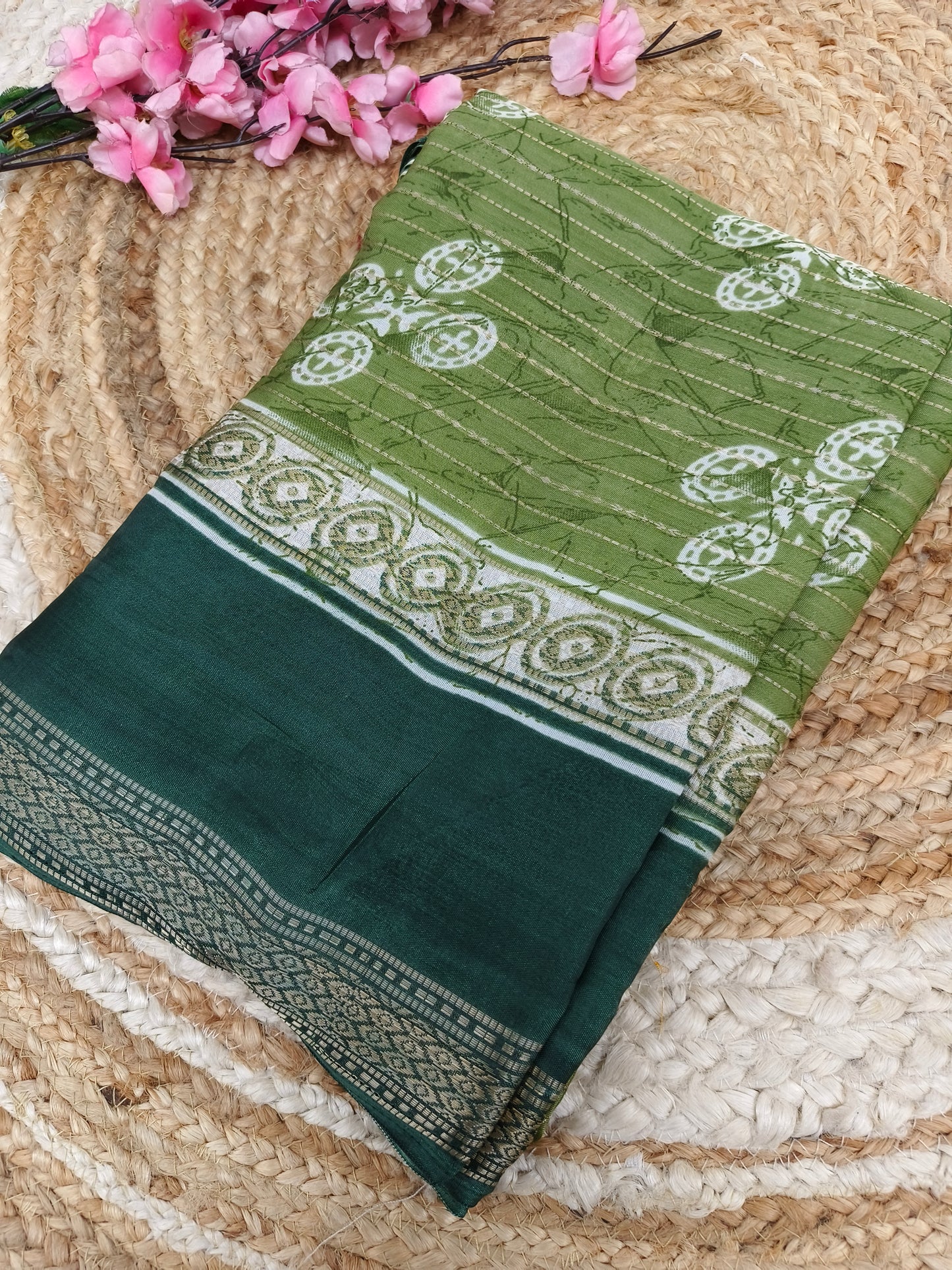 Green with bottle Green Dola Silk Saree