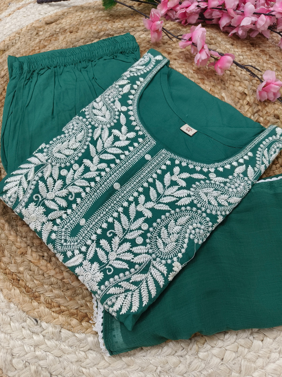 Pista Green designer chickankari work salwar suit