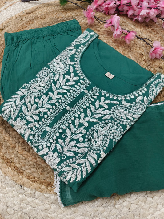 Pista Green designer chickankari work salwar suit