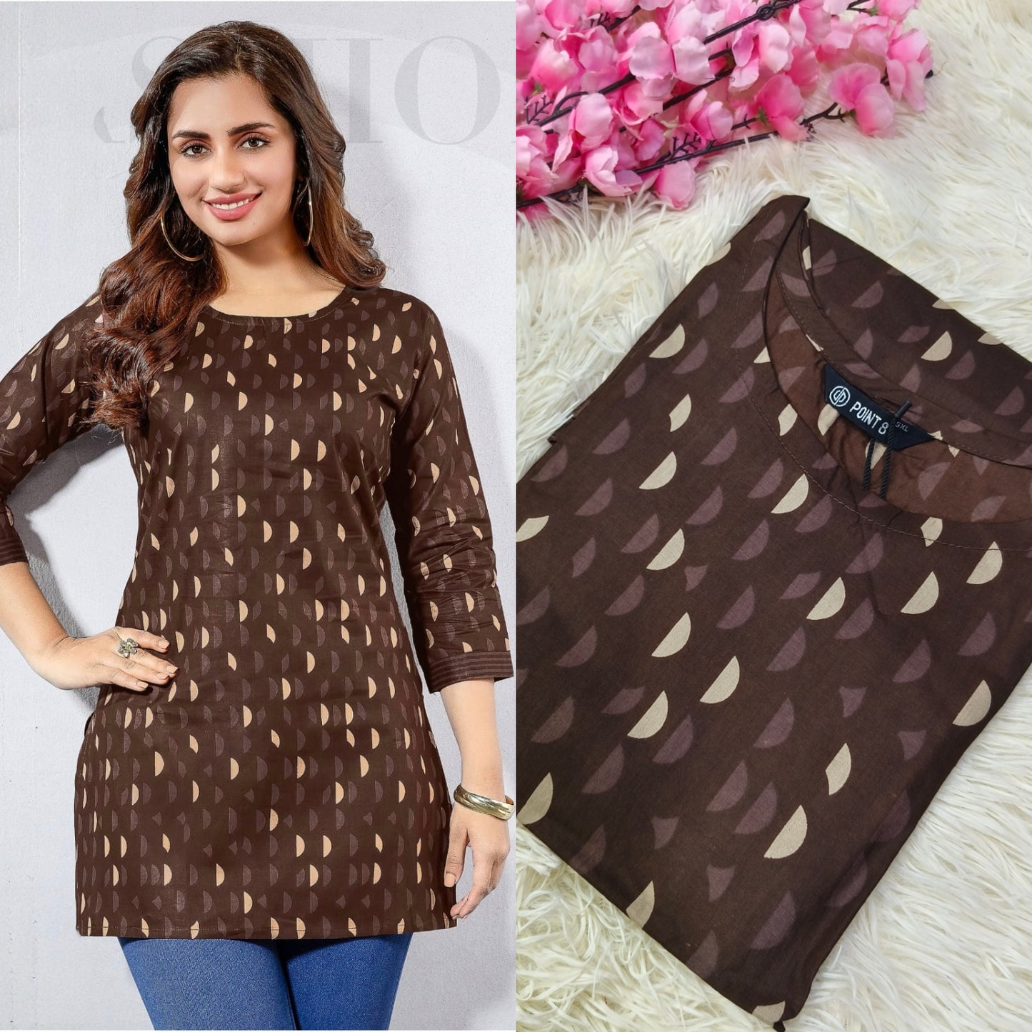 Brown Cotton short Kurtis