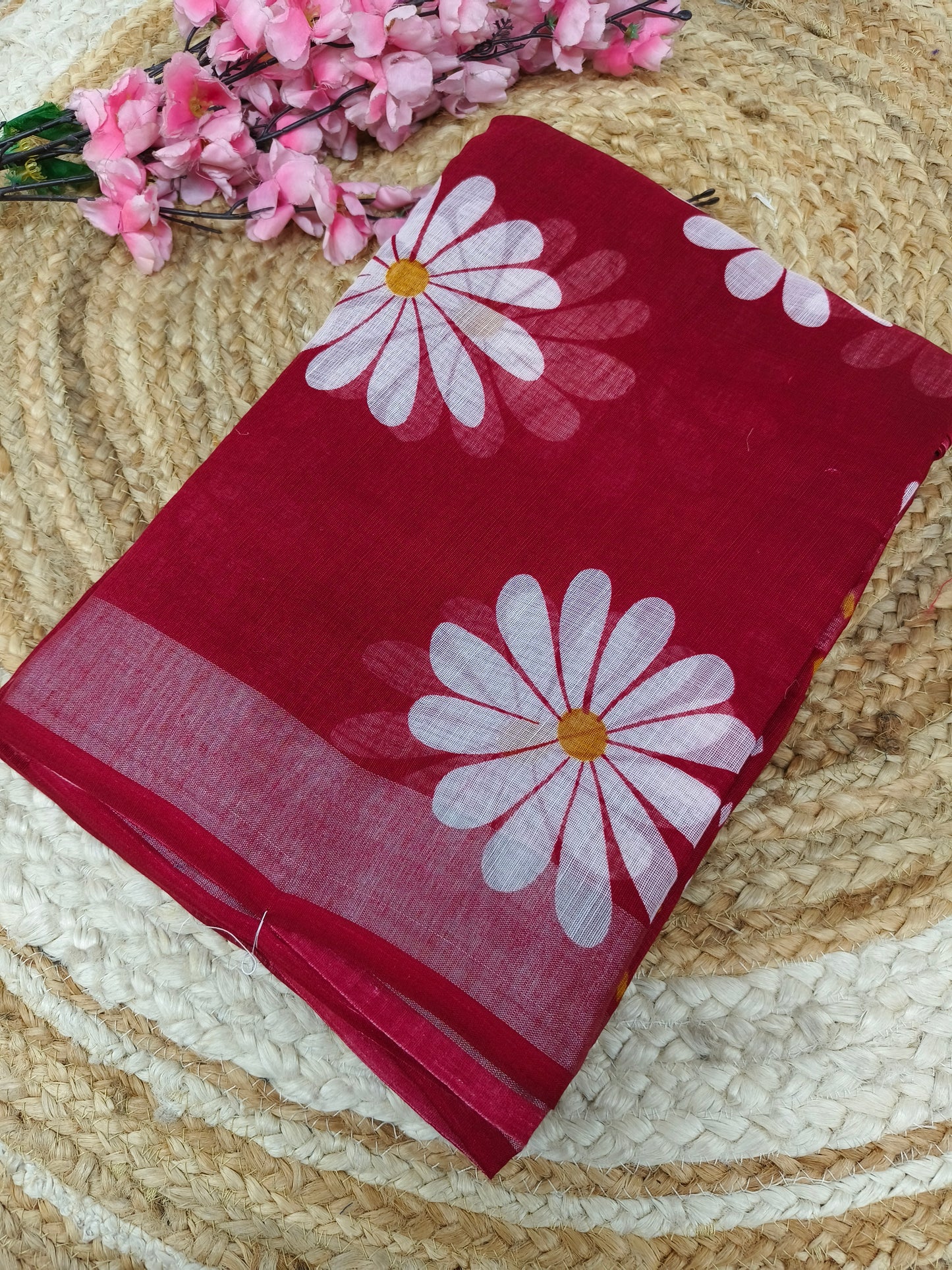 Maroon Lenin Cotton saree