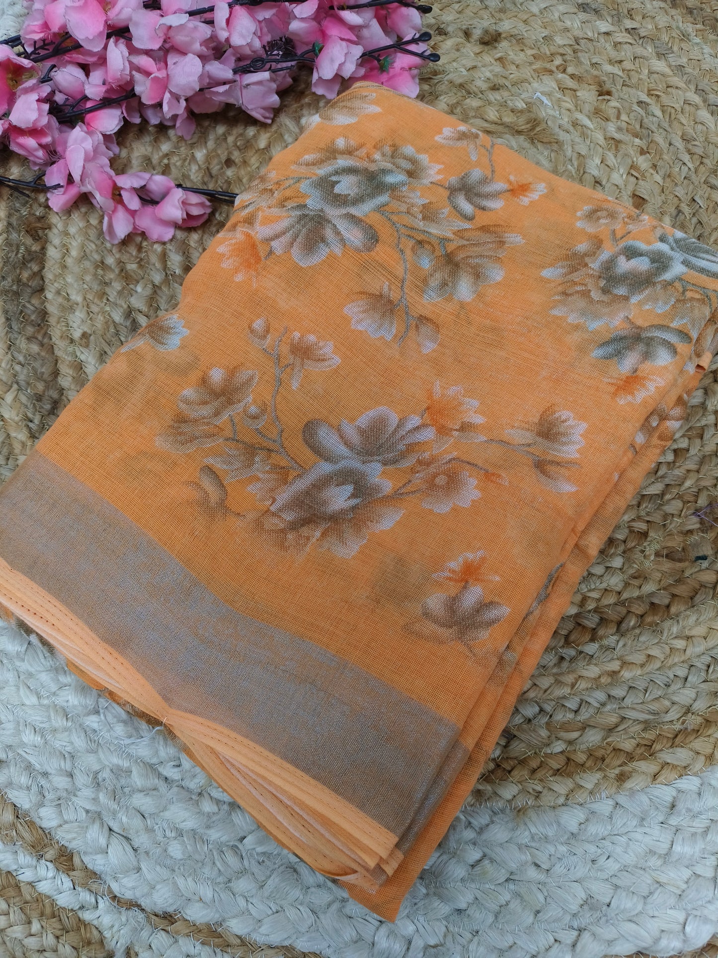 Light orange Lenin Cotton saree