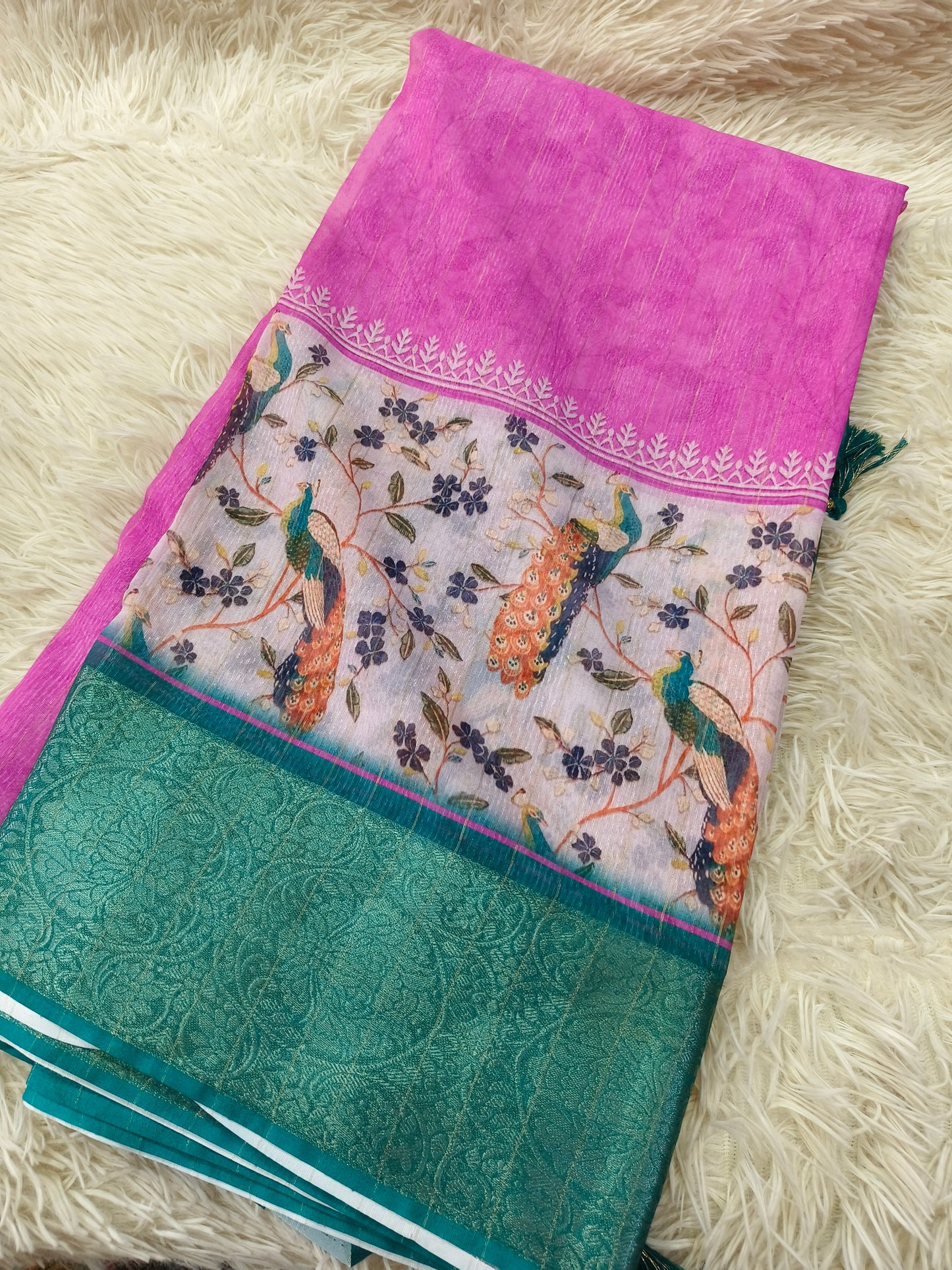 Pink  dola silk Saree