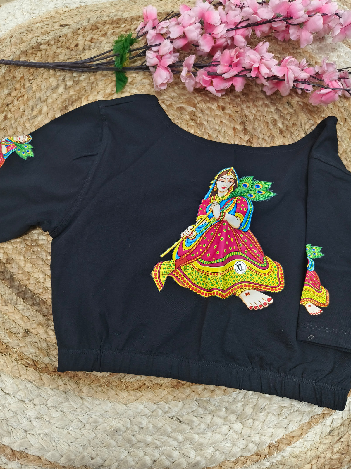 Black Stretchable blouse with unique printed design