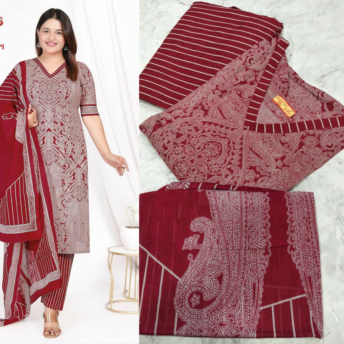 Maroon Aarvi Pure Cotton Suit