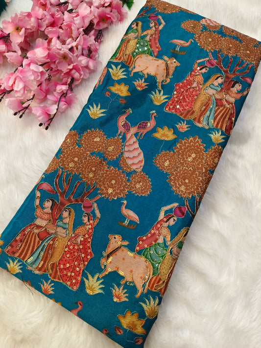 Peacock Blue Silk blouse piece