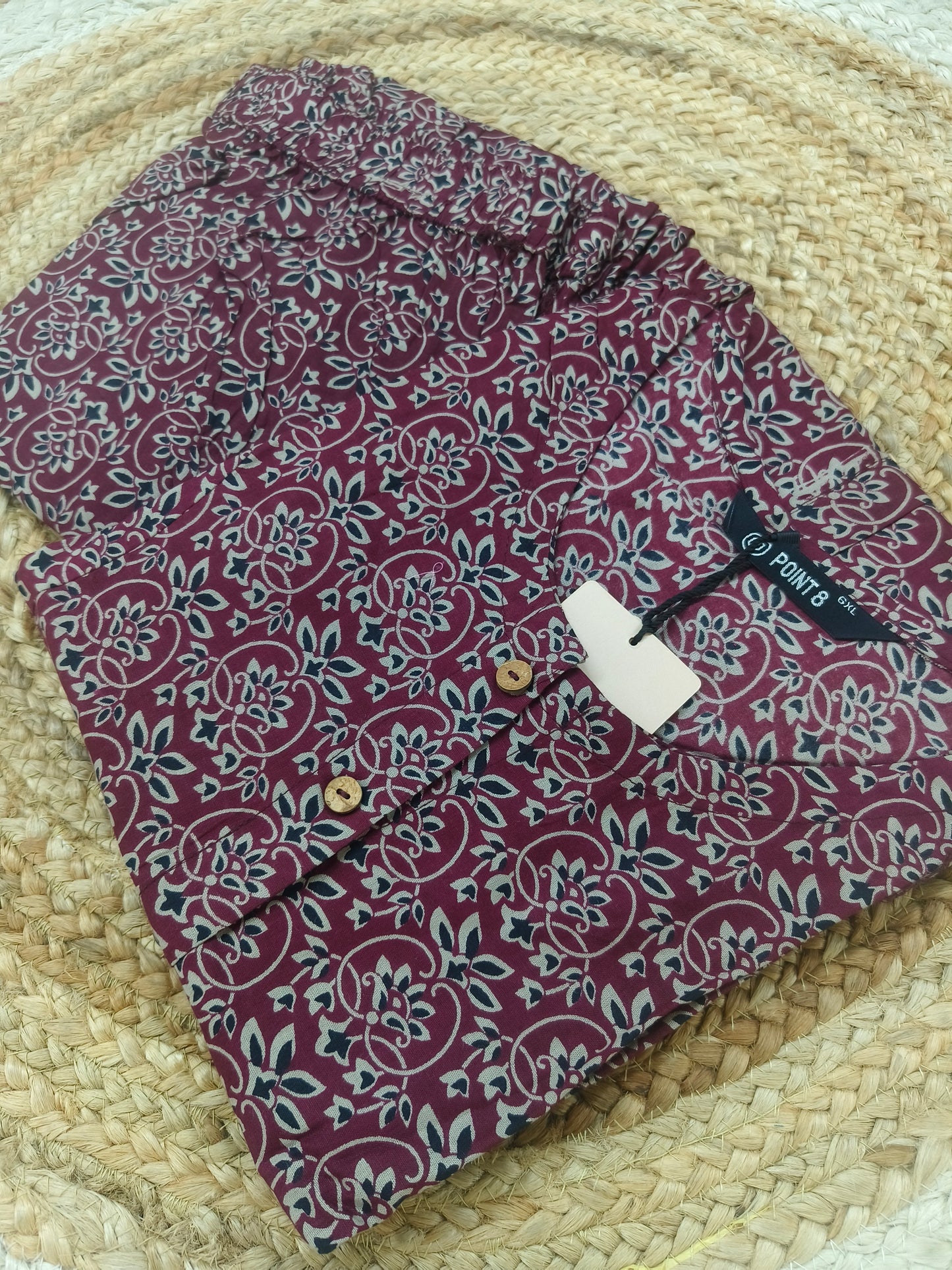 Wine Elegant Printed Cotton Kurta Set