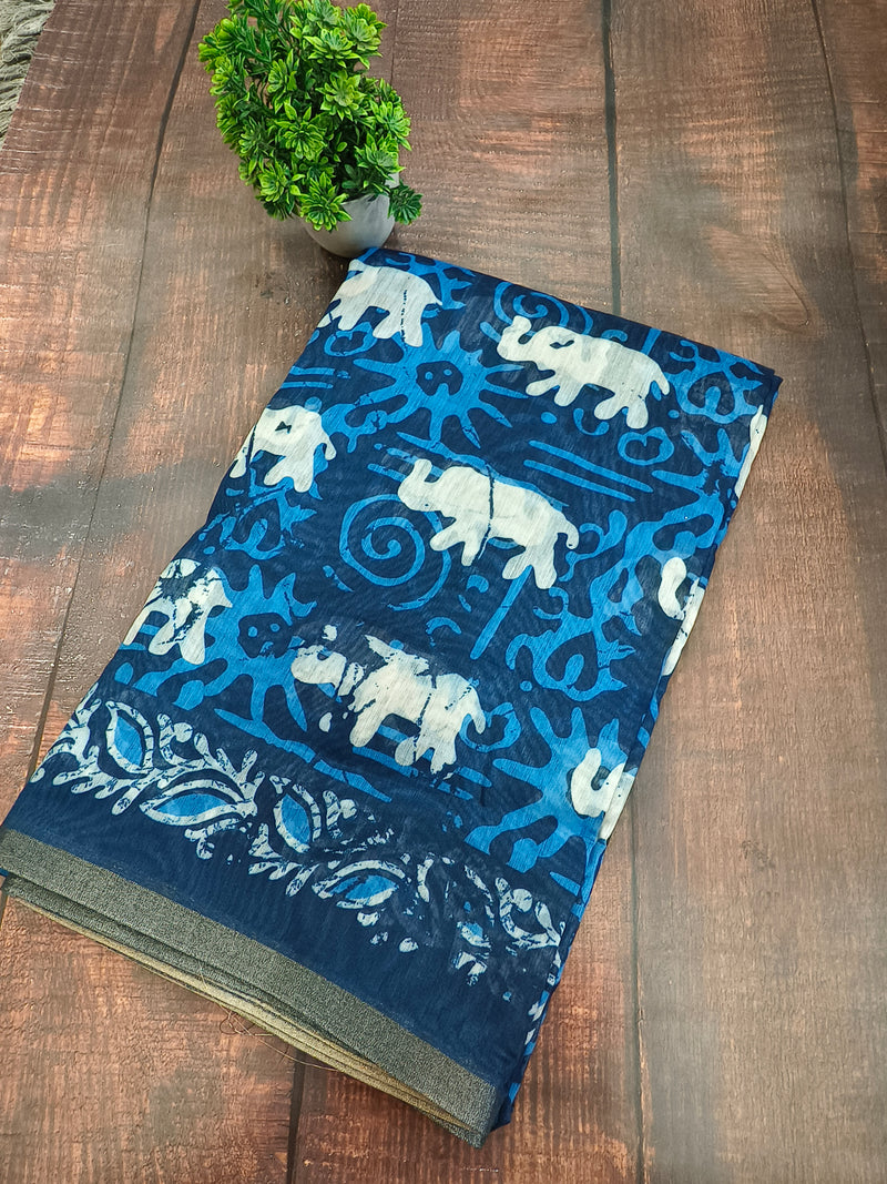 Indigo Chanderi saree