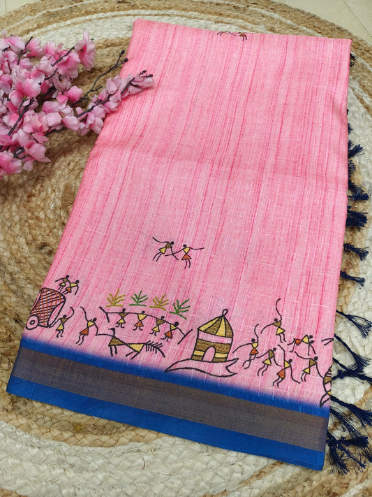 Peach warli saree