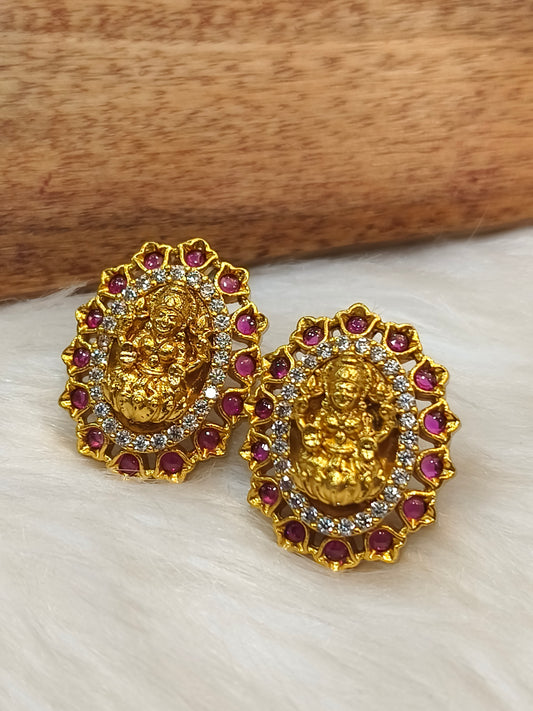 Ruby stone Lakshmi gold plated stud