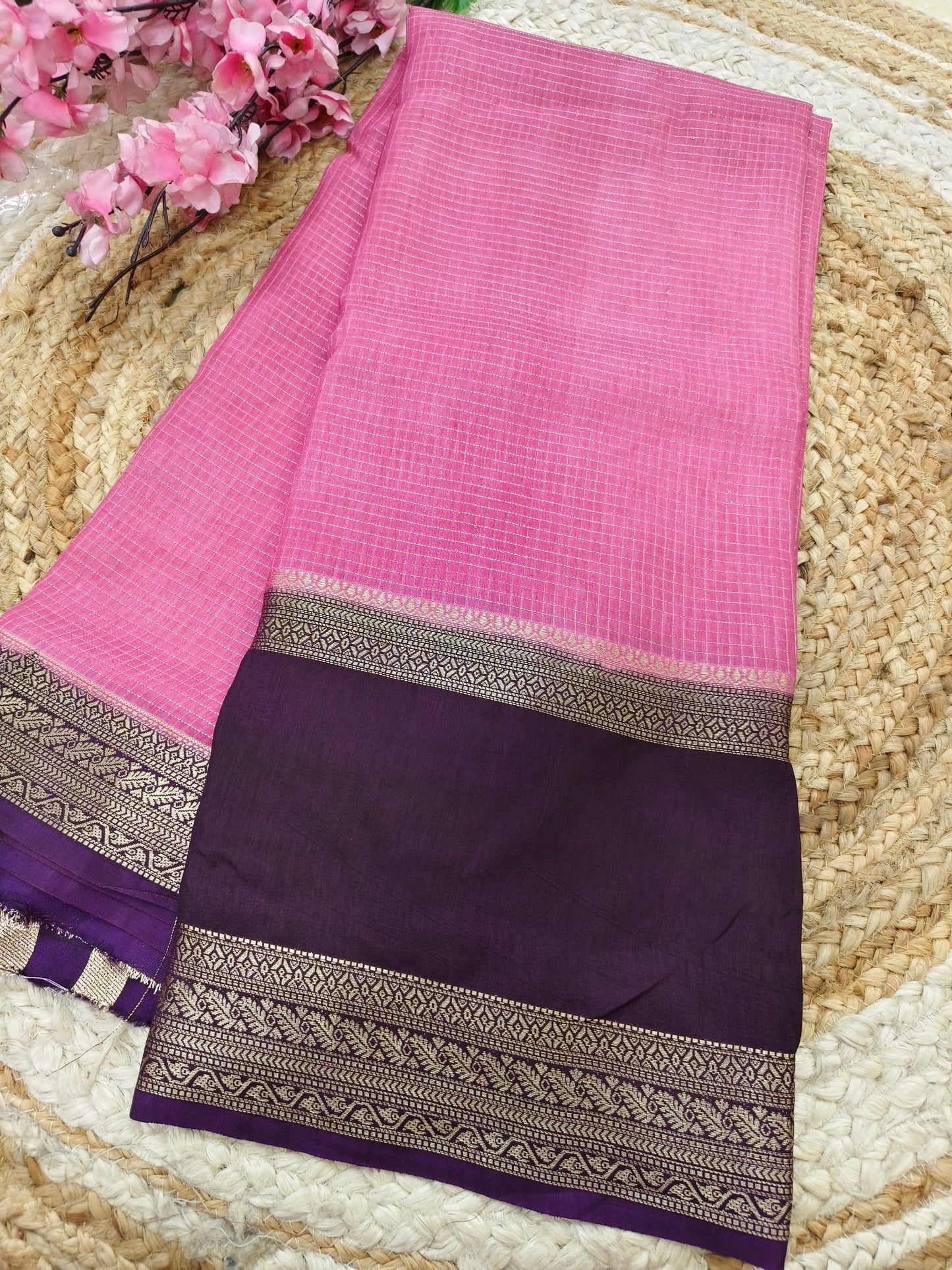 Rose Pink with wine  viscose silk saree