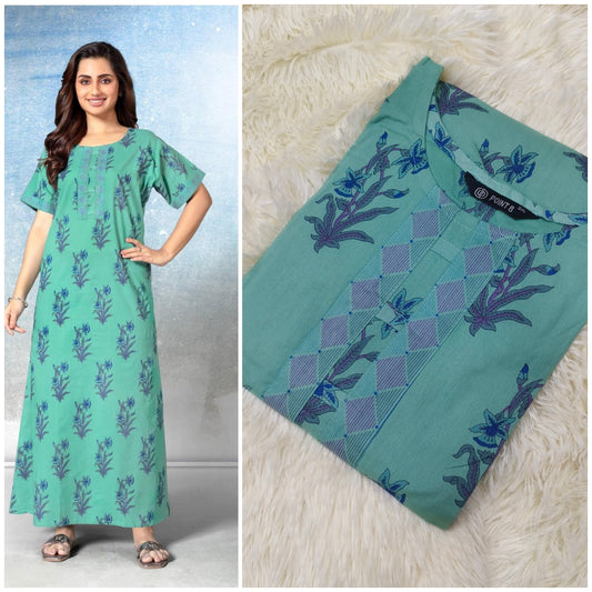 Pastel green Printed Pure cotton Nighty