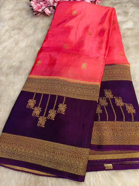 Baby Pink with purple Munga silk saree