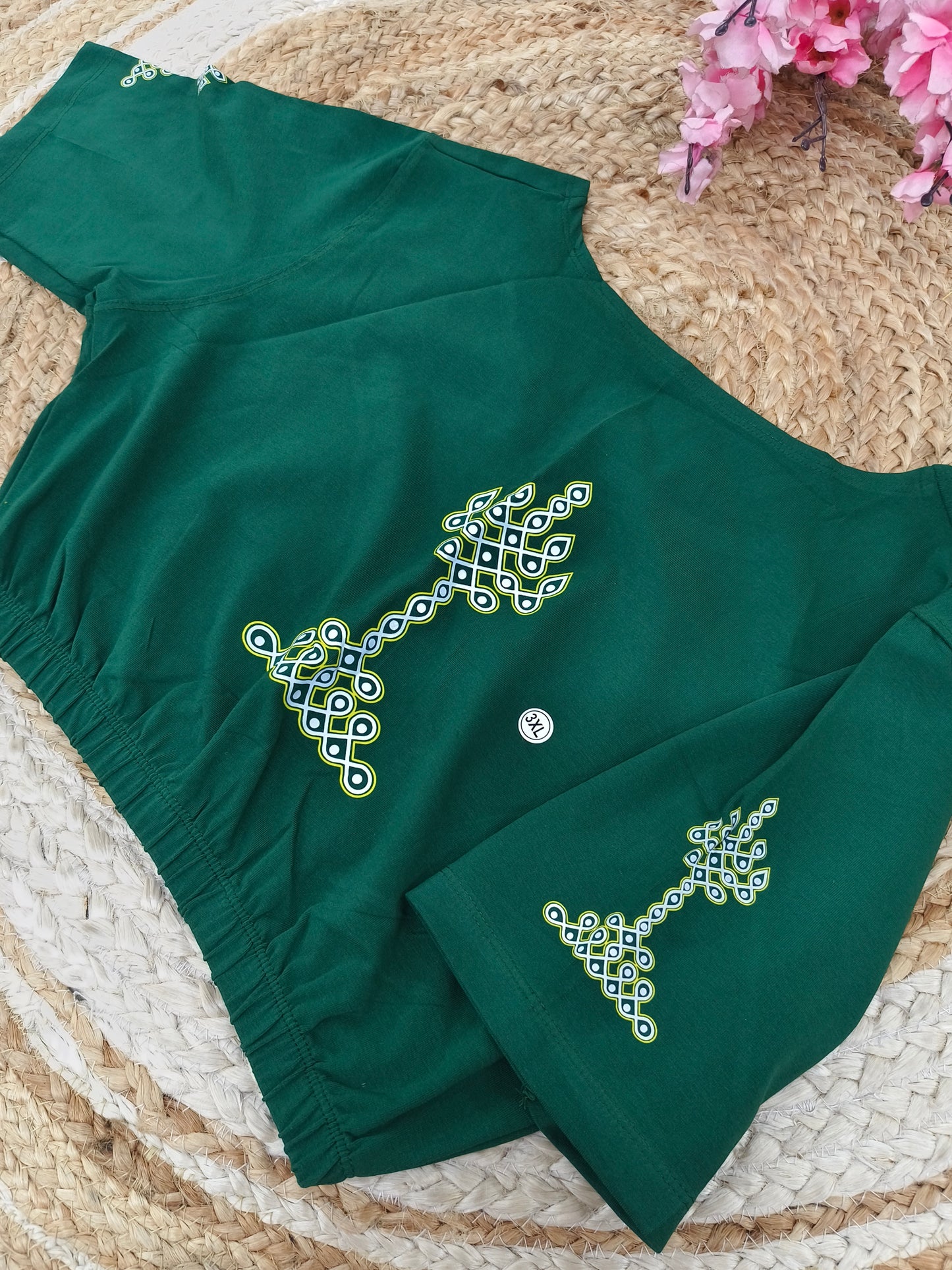 Green Stretchable blouse with unique printed design