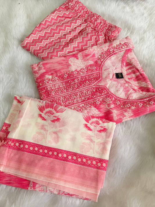 Pink cotton sets with duppata