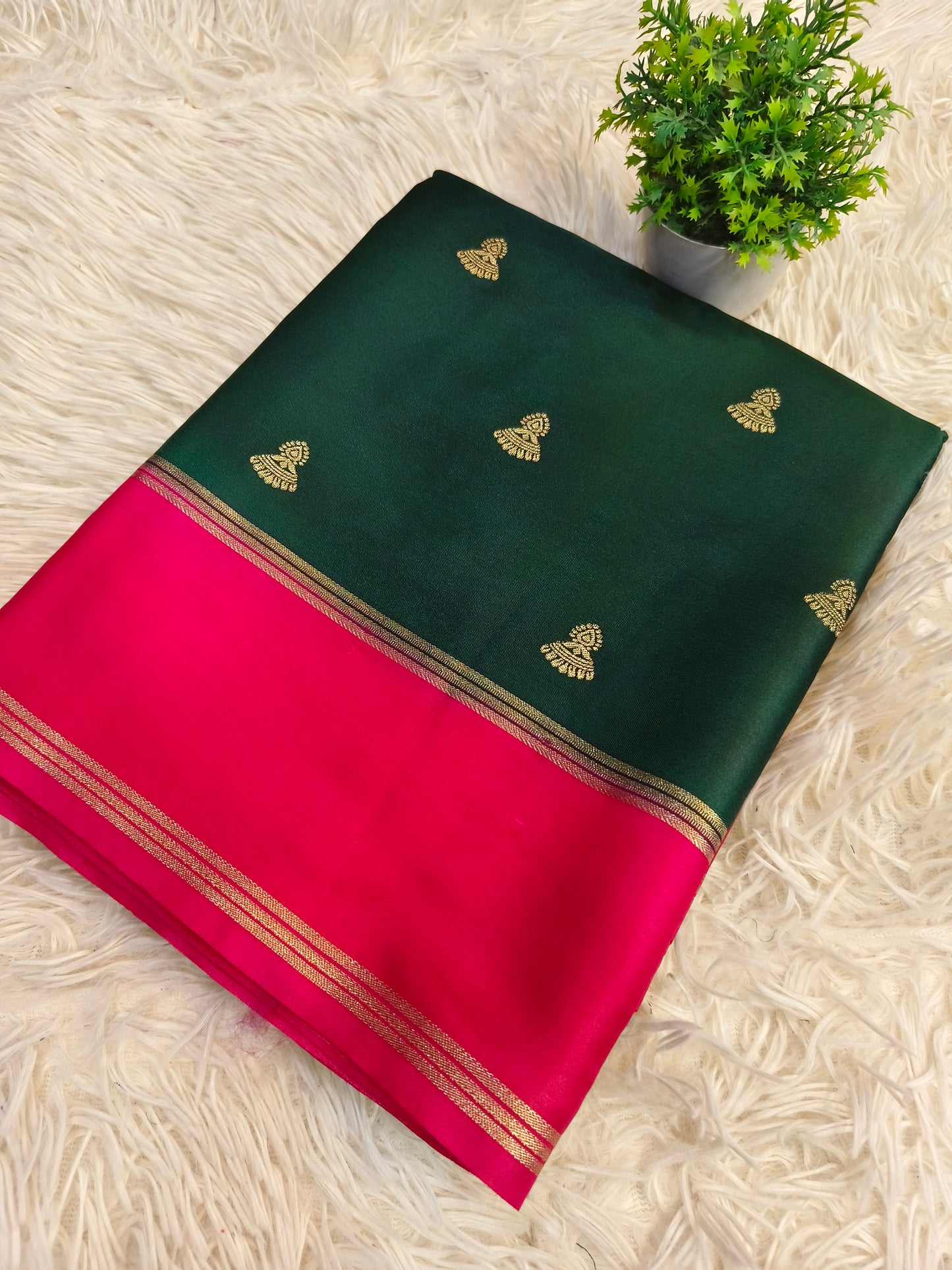 Bottle green with Rani pink Elegant gaji silk saree