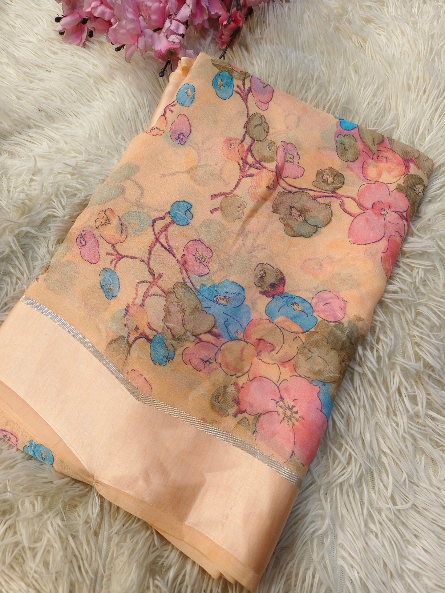 Peach fancy georgette saree