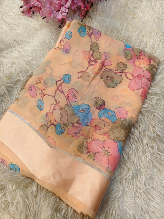 Peach fancy georgette saree