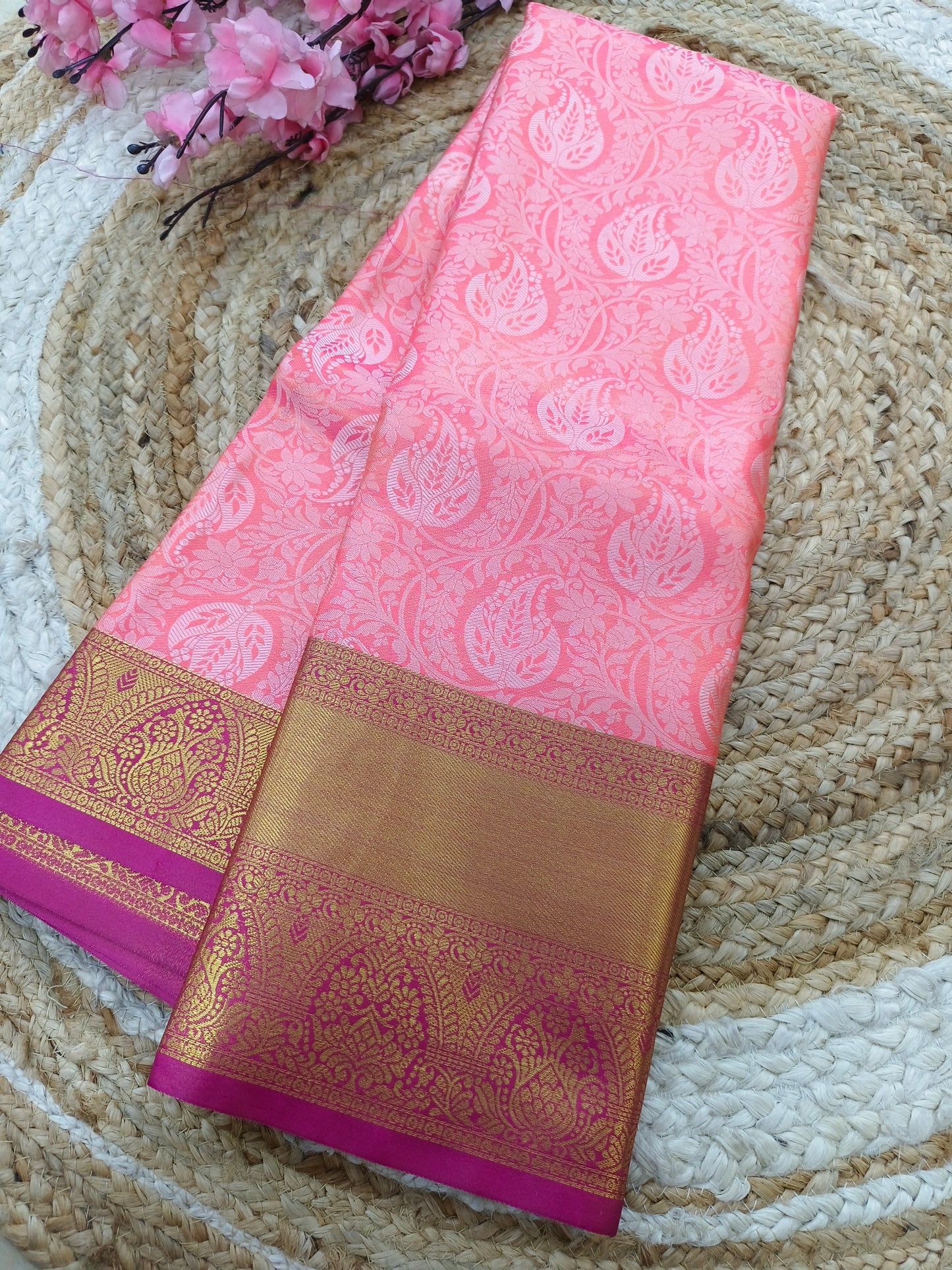 Pink with Rani Pink soft silk saree