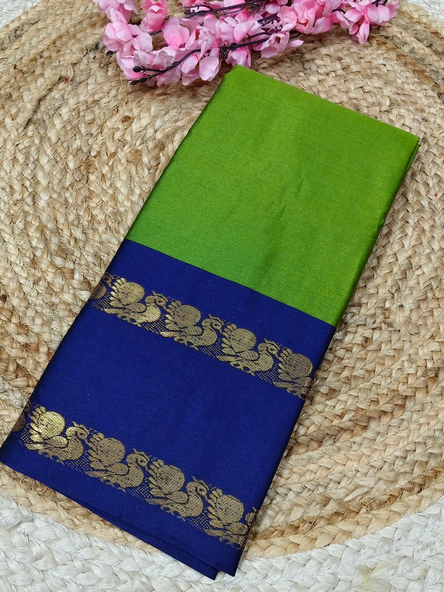 Green With Blue Gadwal Semi silk saree