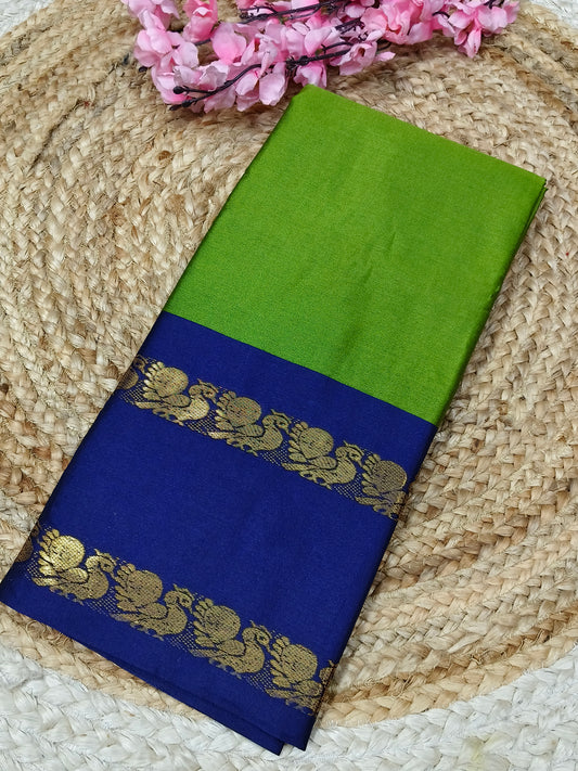 Green With Blue Gadwal Semi silk saree