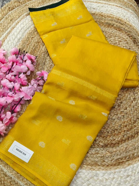 Yellow viscous silk saree