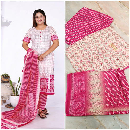 White with Pink Aarvi Pure Cotton Suit
