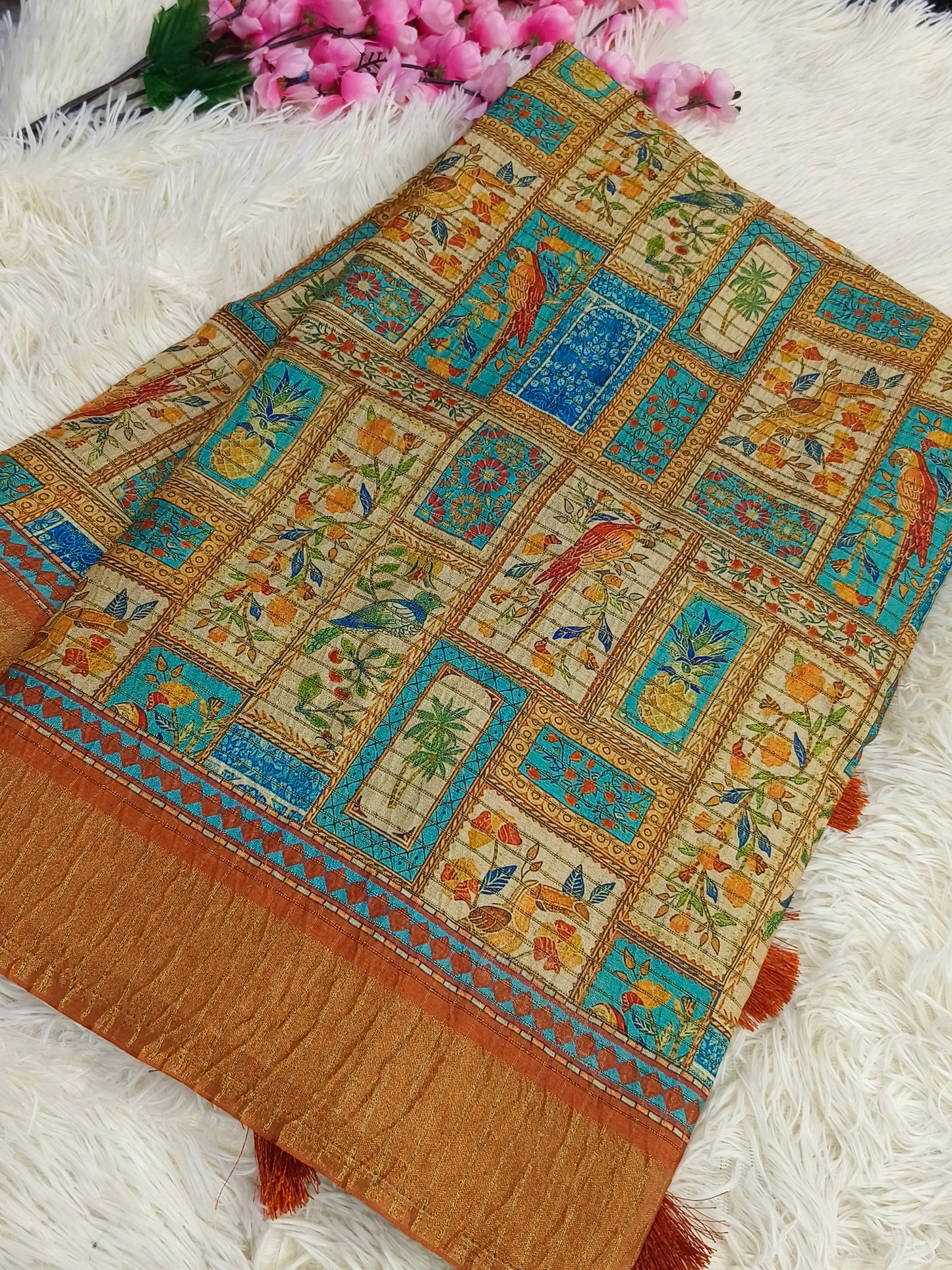 Orange heritage silk saree