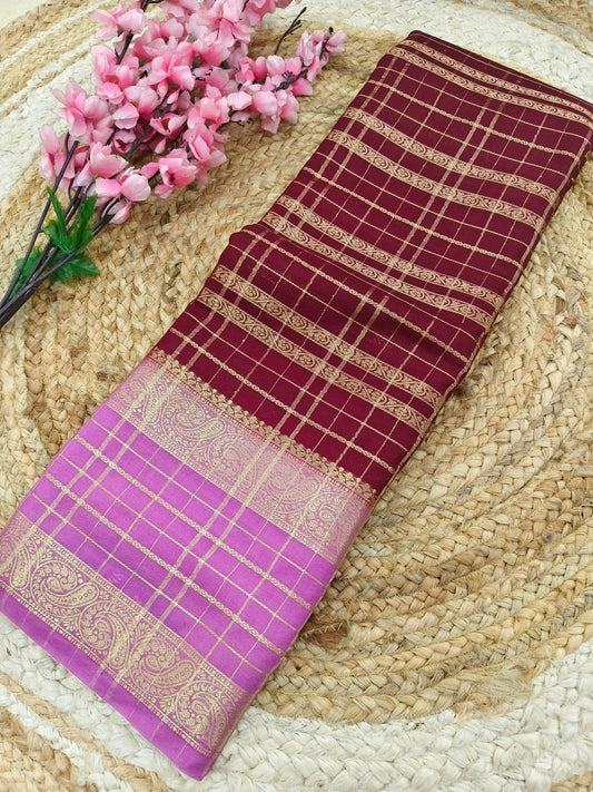 Wine with light pink botcrepe Georgette saree