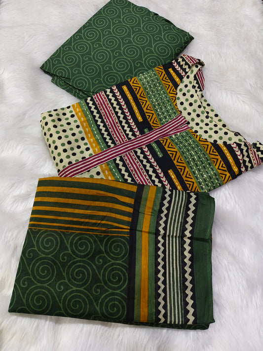 Green With Cream Aarvi Pure Cotton Suit