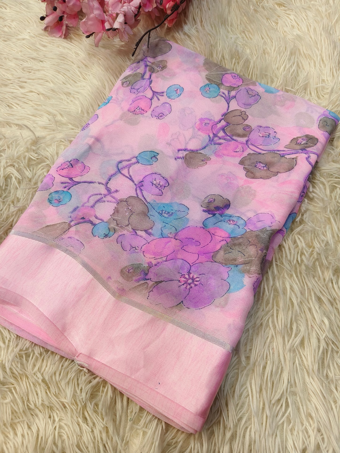 Light pink fancy georgette saree