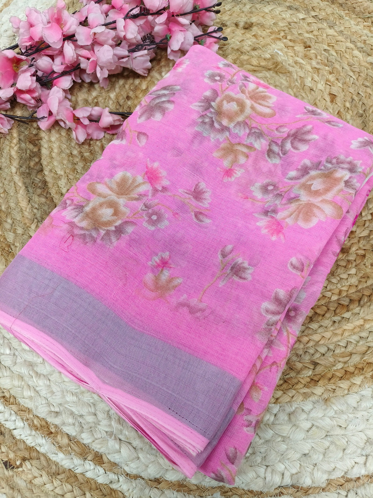 Light pink  Lenin Cotton saree