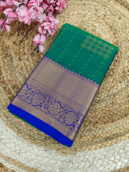 Bottle green with blue Elegant semi kanjivaram silk saree