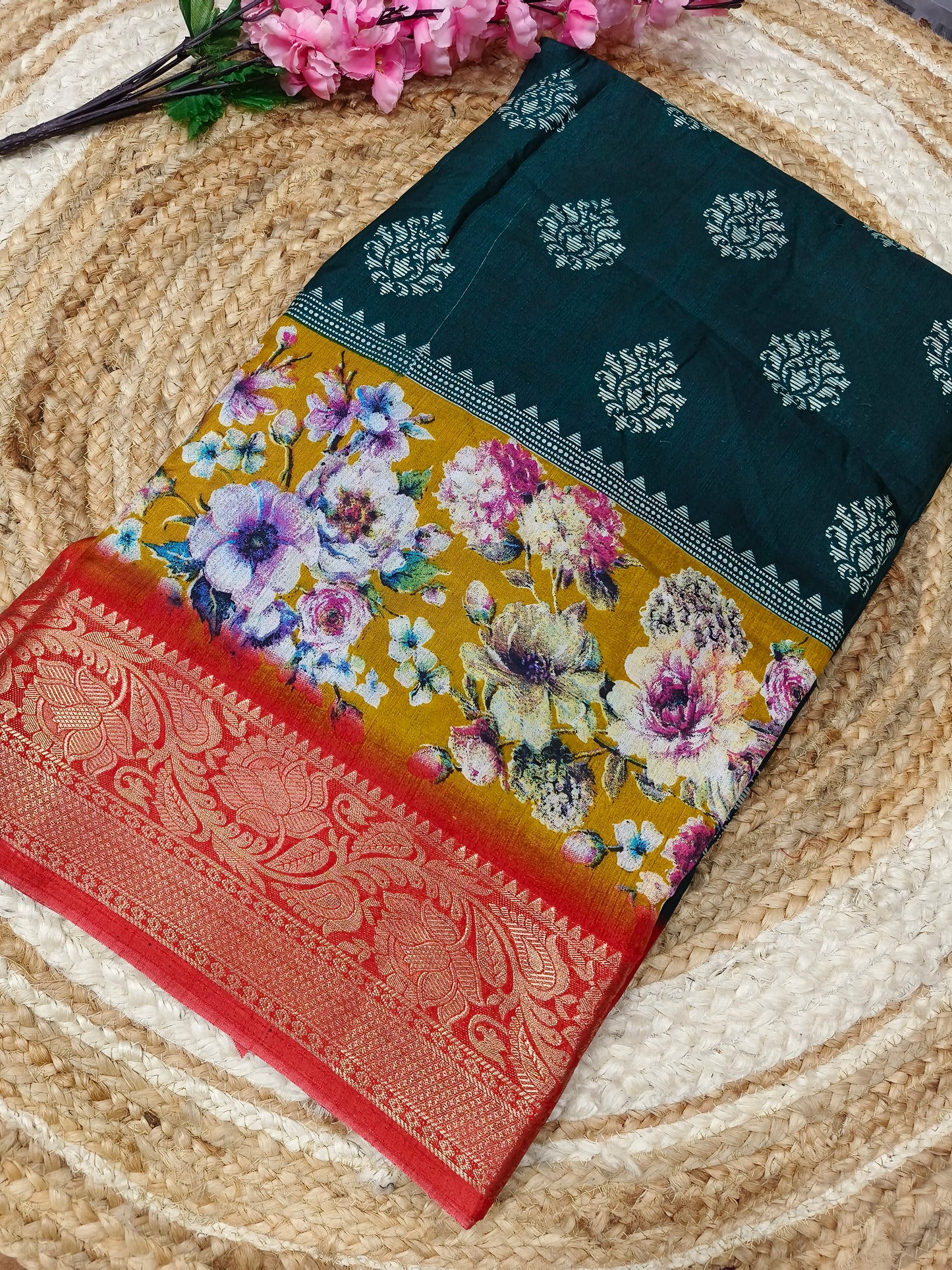 Green with yellow  Binny silk saree