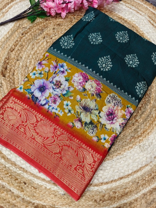 Green with yellow  Binny silk saree