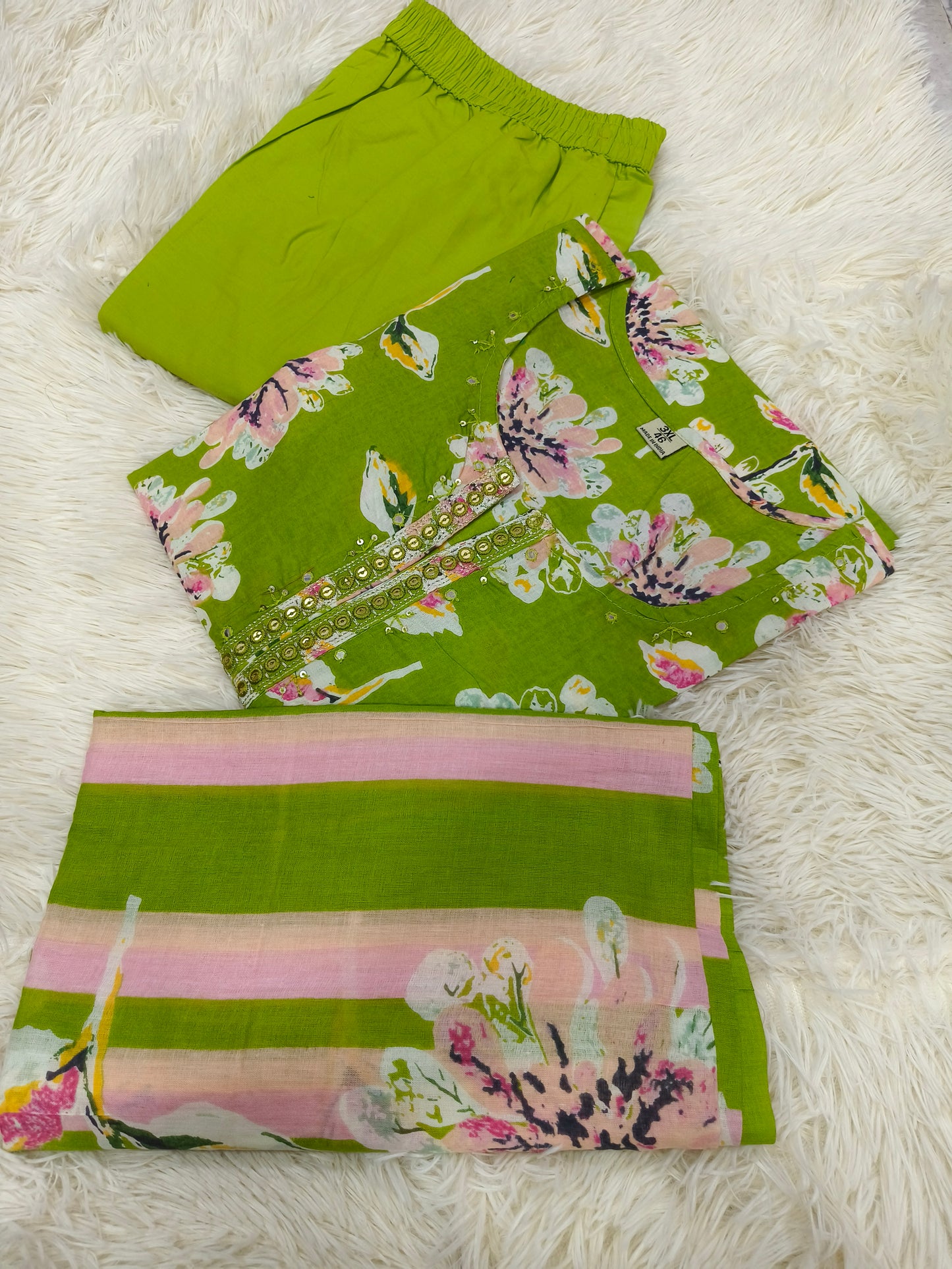 Parrot Green Cotton sets with duppata
