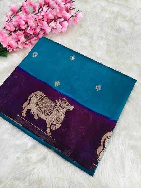 Blue with purple silk blend saree