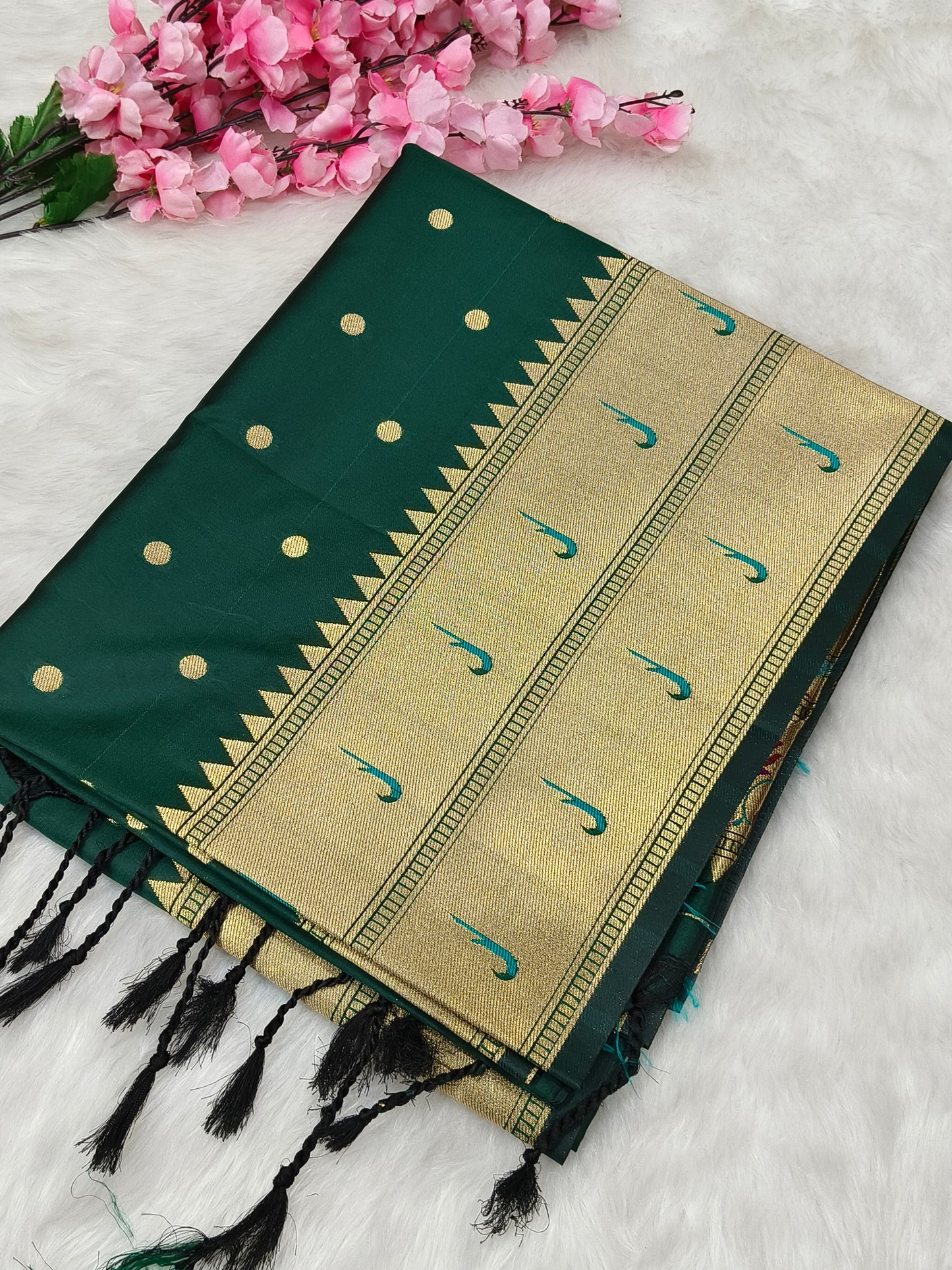 Bottle Green Paithani silk saree