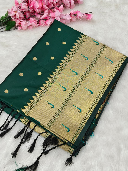 Bottle Green Paithani silk saree