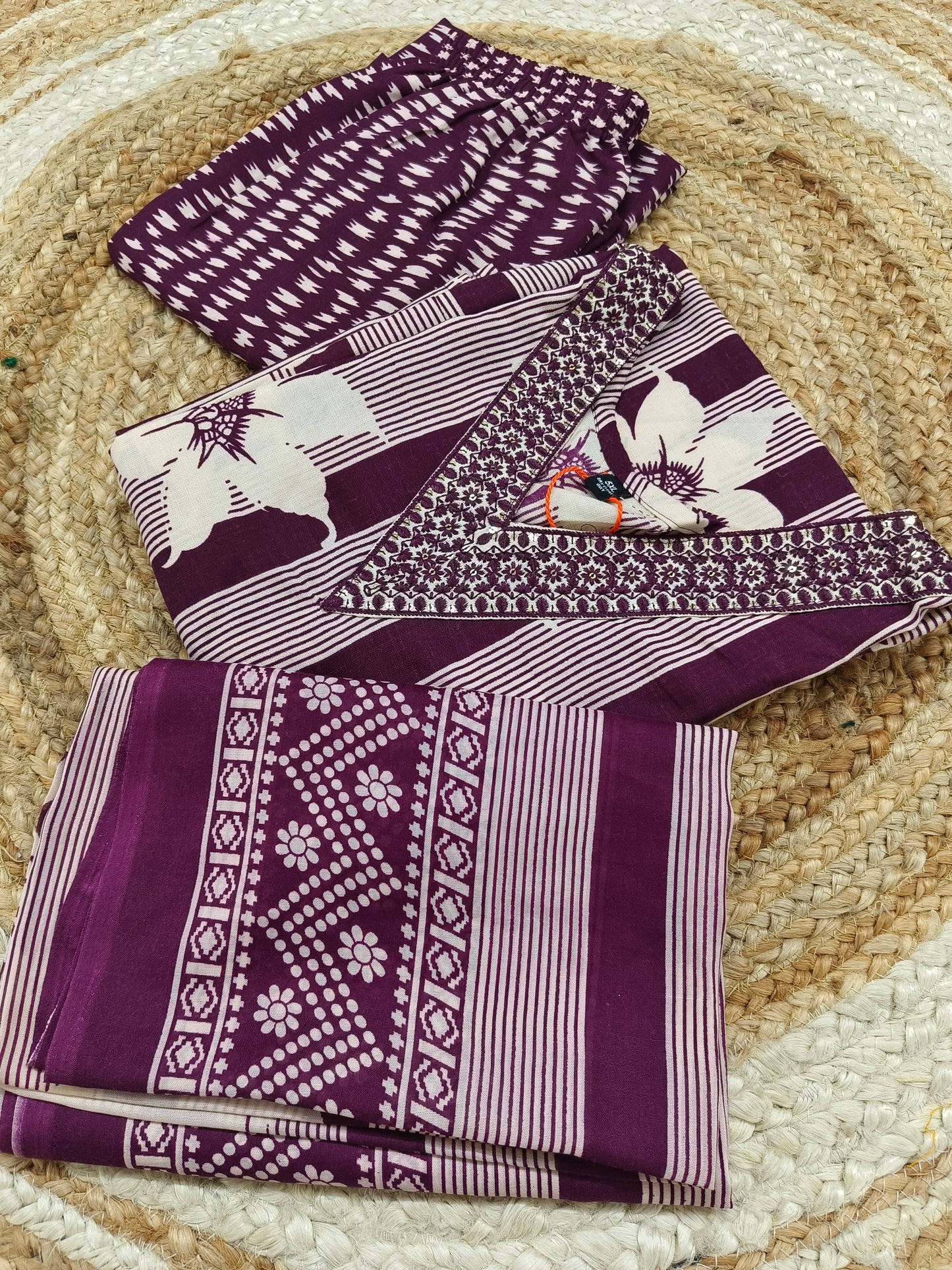 Wine Cotton sets with duppatta