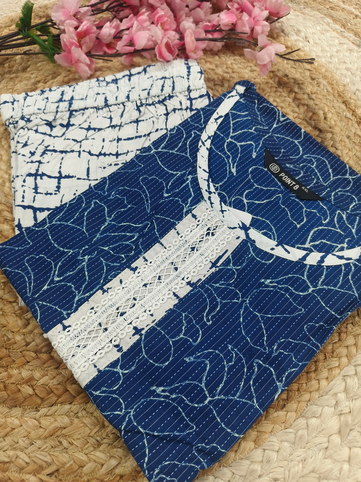 Blue with white Elegant Printed Cotton Kurta