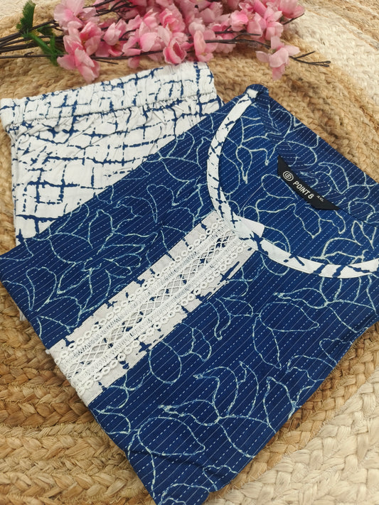 Blue with white Elegant Printed Cotton Kurta