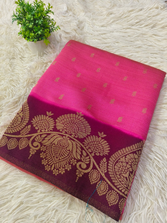 Rose pink wine  pink soft silk saree