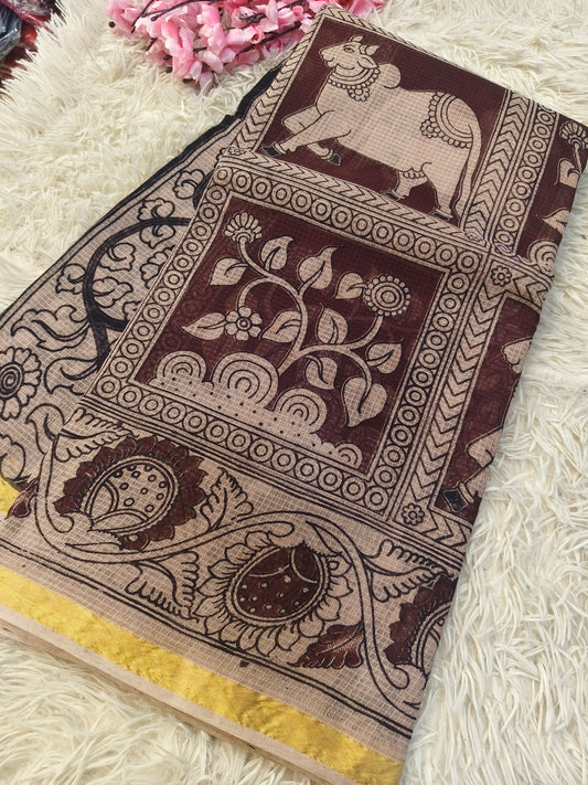 Brown kota cotton Kalamkari saree