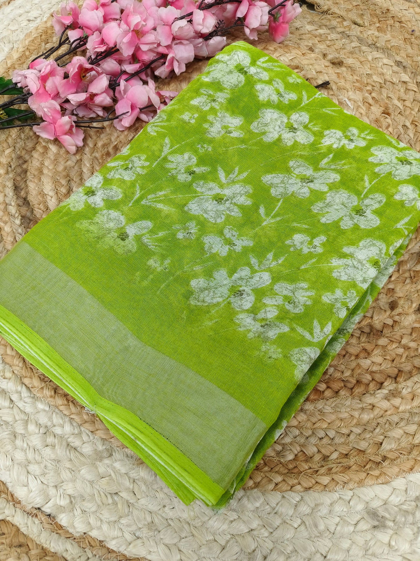Green Lenin Cotton saree