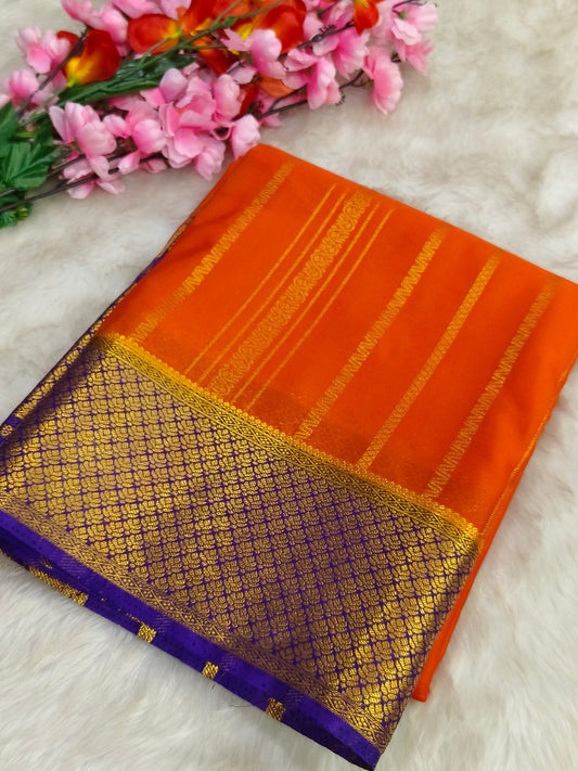Orange Georgette crepe silk saree