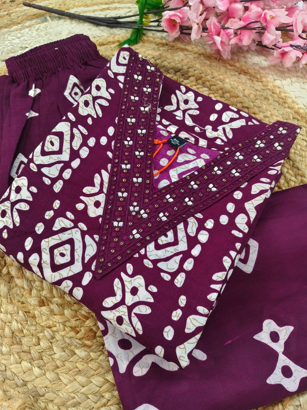 Wine Cotton sets with duppatta