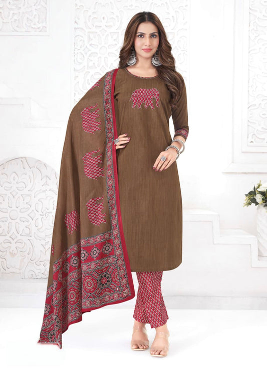 Brown with Red Aarvi pure cotton suit