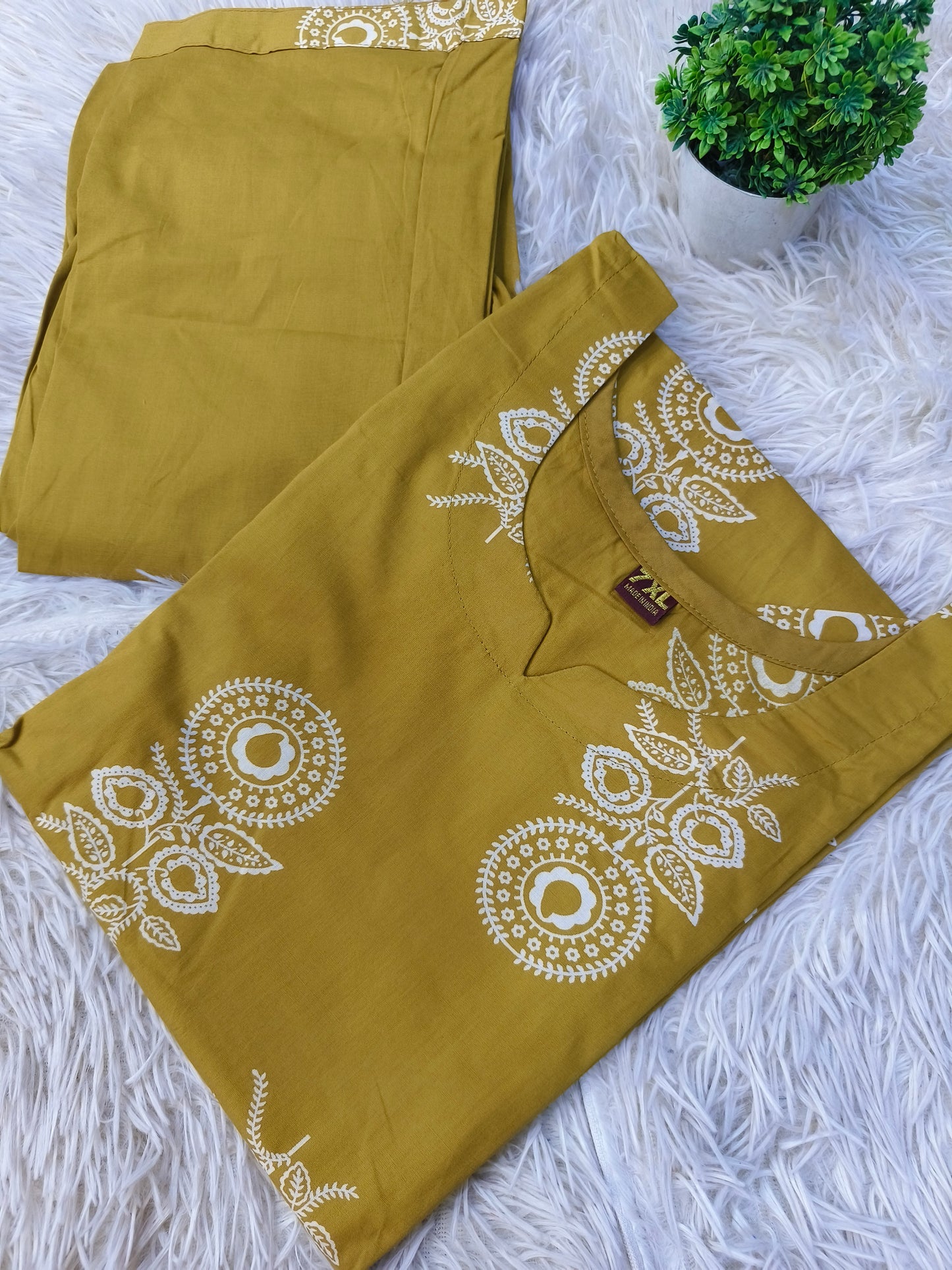 Greenish yellow cotton cord suits
